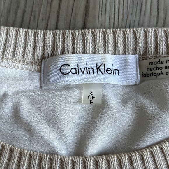 Calvin Klein Beige And White Layered Cotton Sweater - Size Small - Picture 4 of 9